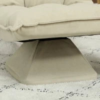 Poltrona Relax da Salotto, Design Imbottito con Schienale Regolabile, Girevole a 360°, Rivestimento in Lino, Beige