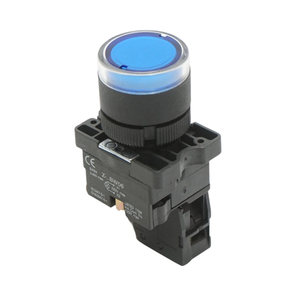 Pulsante indicatore LED blu con resistenza integrata 1NO, 220V, LAY5 Breckner Germany