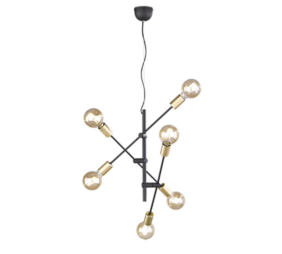 Lampada a sospensione 6 luci, metallo, nero e oro, D 54 cm, Cross