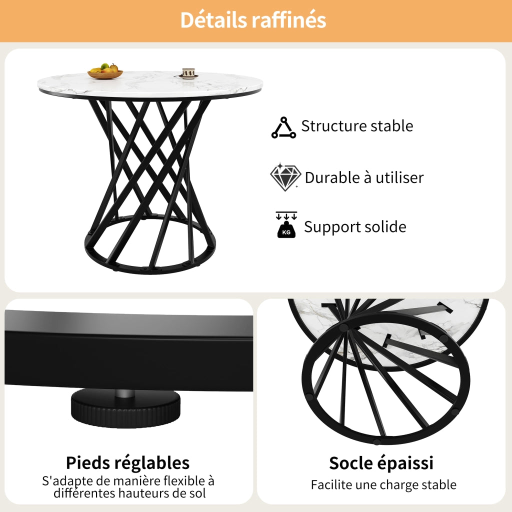 Tavolo da pranzo per 4 persone con 4 sedie in velluto, piano effetto marmo, gambe in metallo, per cucina, 80 cm
