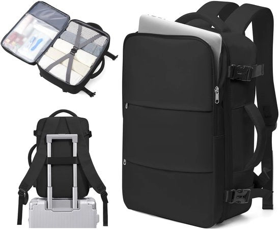 Valigetta a mano per viaggio aereo 40x20x25 cm, zaino per bagaglio a mano impermeabile con tasca per laptop 14 pollici, nero