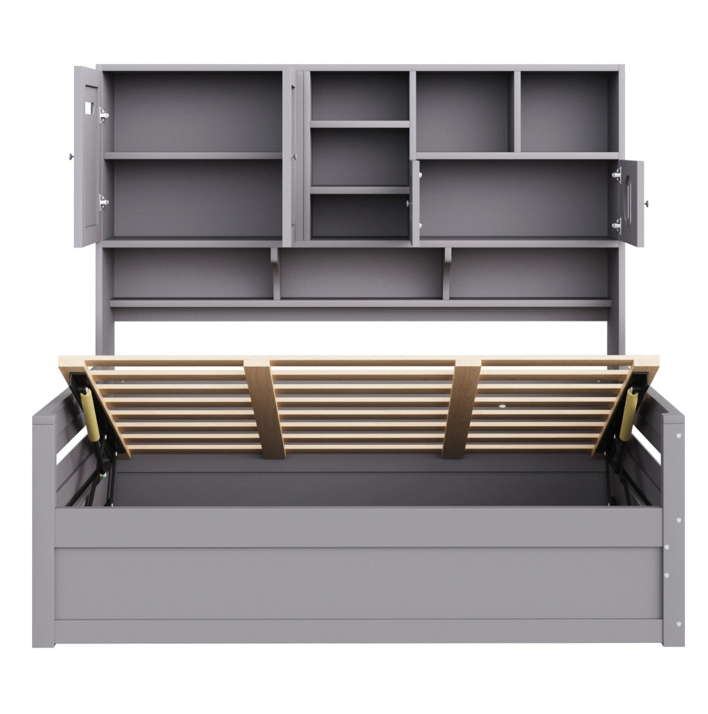 Divano letto singolo 90x200 cm con contenitore idraulico; in legno; grigio