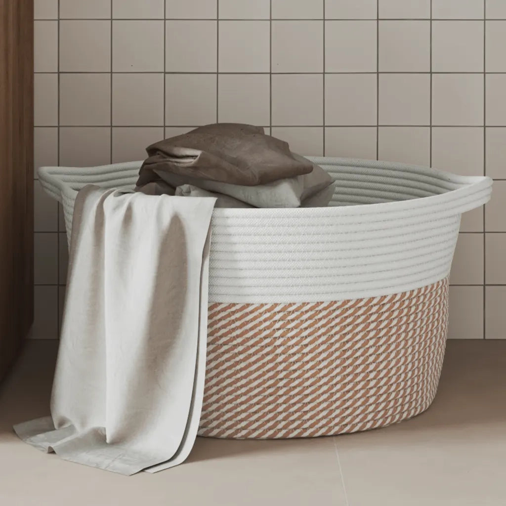Cestino Portaoggetti Marrone e Bianco ?40x25 cm in Cotone CFW9825136