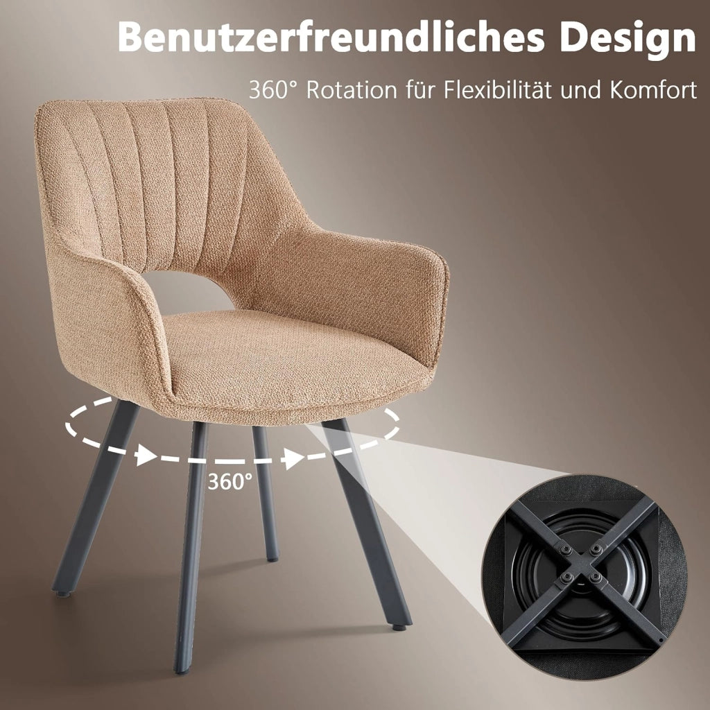 GrandCA HOME set di 6 Sedia da pranzo girevole a 360° con braccioli,sedia da cucina moderna,con gambe in metallo,ideale per cucine,sale da pranzo e camere da letto-Marrone chiaro
