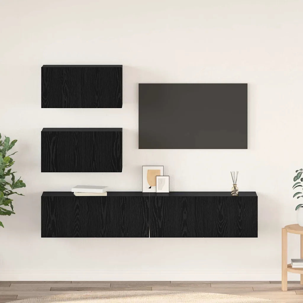 Set mobile TV 4 pz-Set di 4 Credenza per TV Rovere Nero Legno multistrato 335238