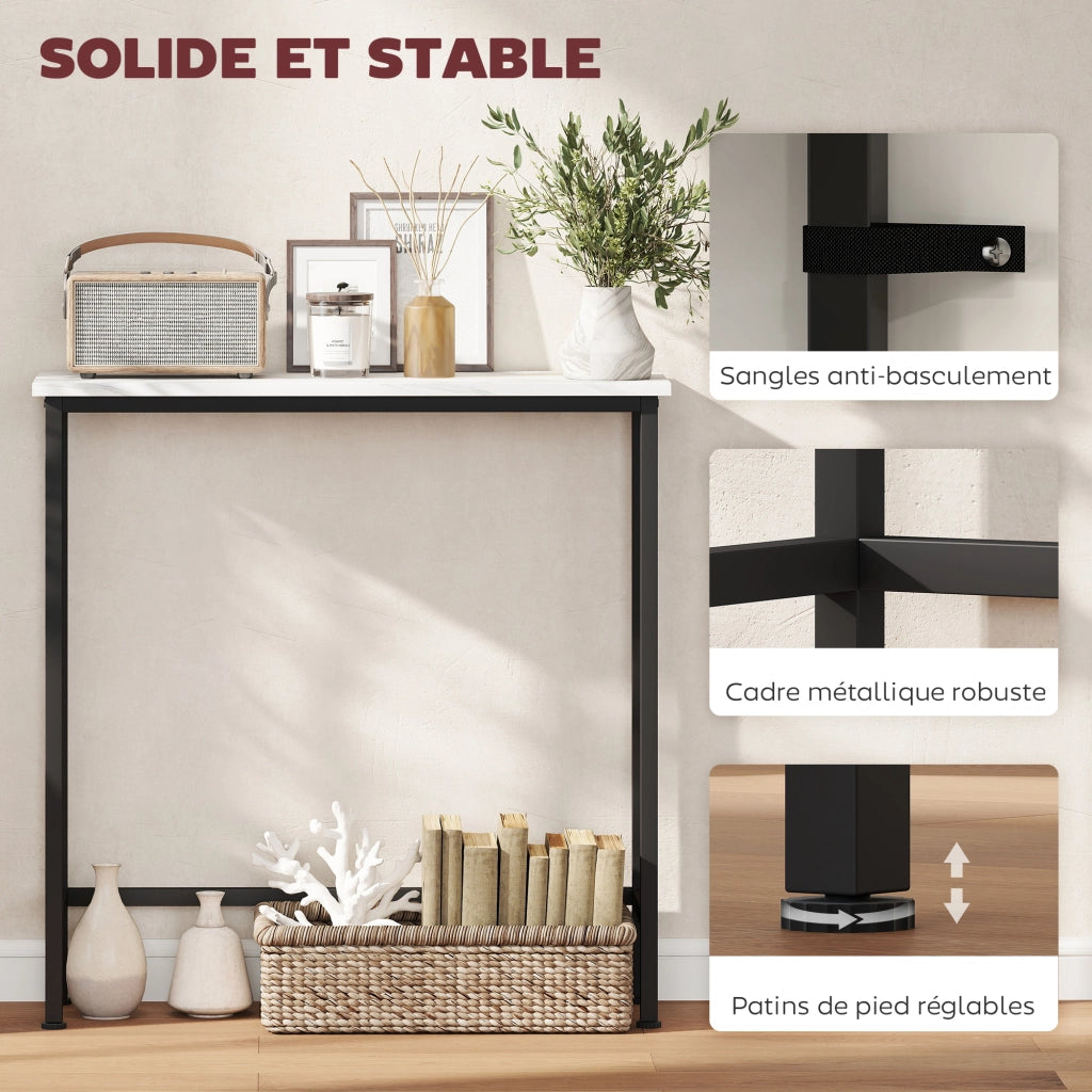 Tavolo console ¨C zephmum ¨C effetto marmo, metallo, bianco e nero, 75 cm