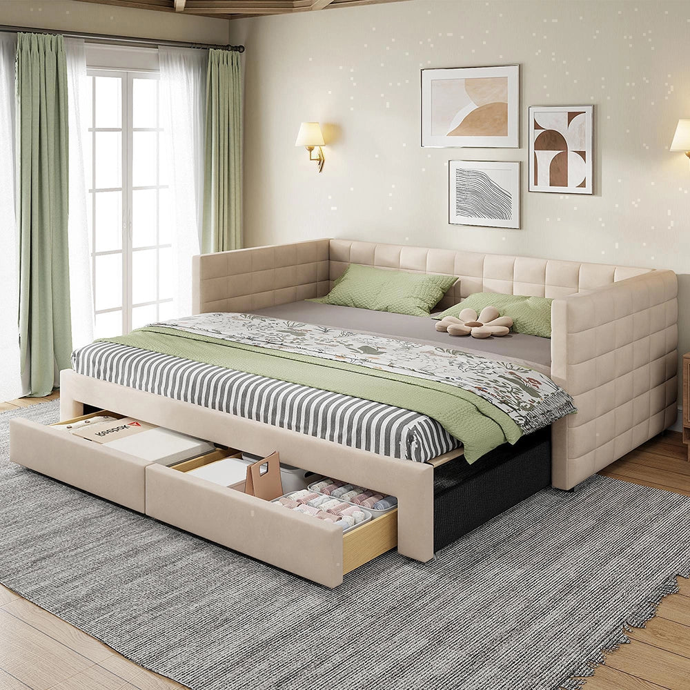 Divano letto 3in1 90x190cm?- Xylo - gigogne cotone/lino beige