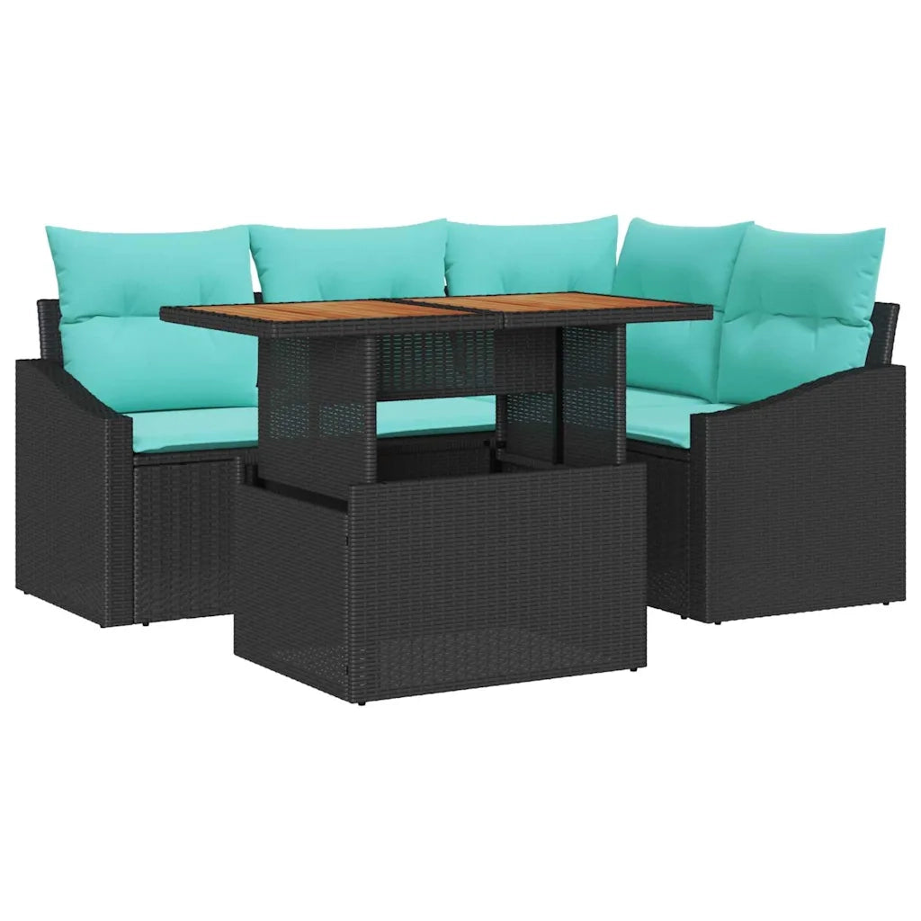Set da Pranzo per Giardino con cuscino 5 pcs Nero e Verde acqua