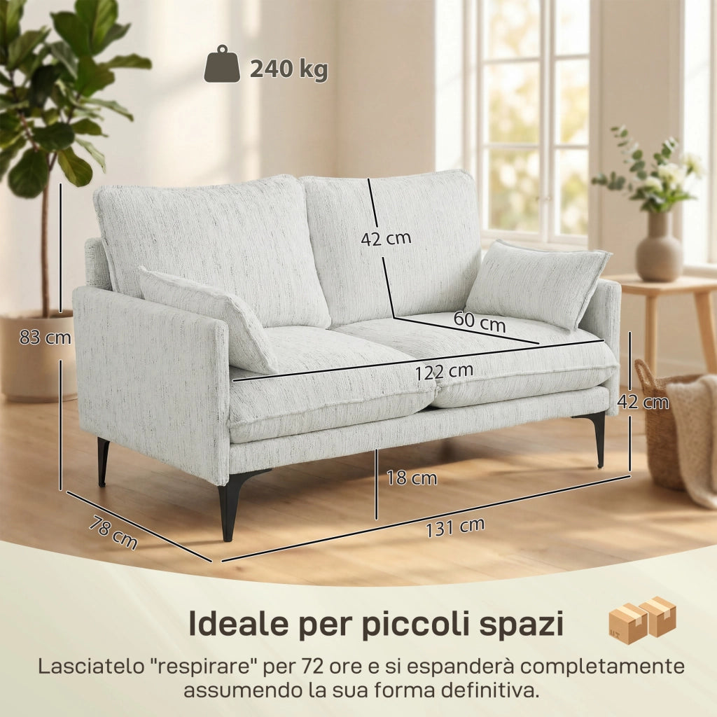 Divano 2 Posti in Tessuto ¨C zephmum ¨C Bianco 131x78x83 cm