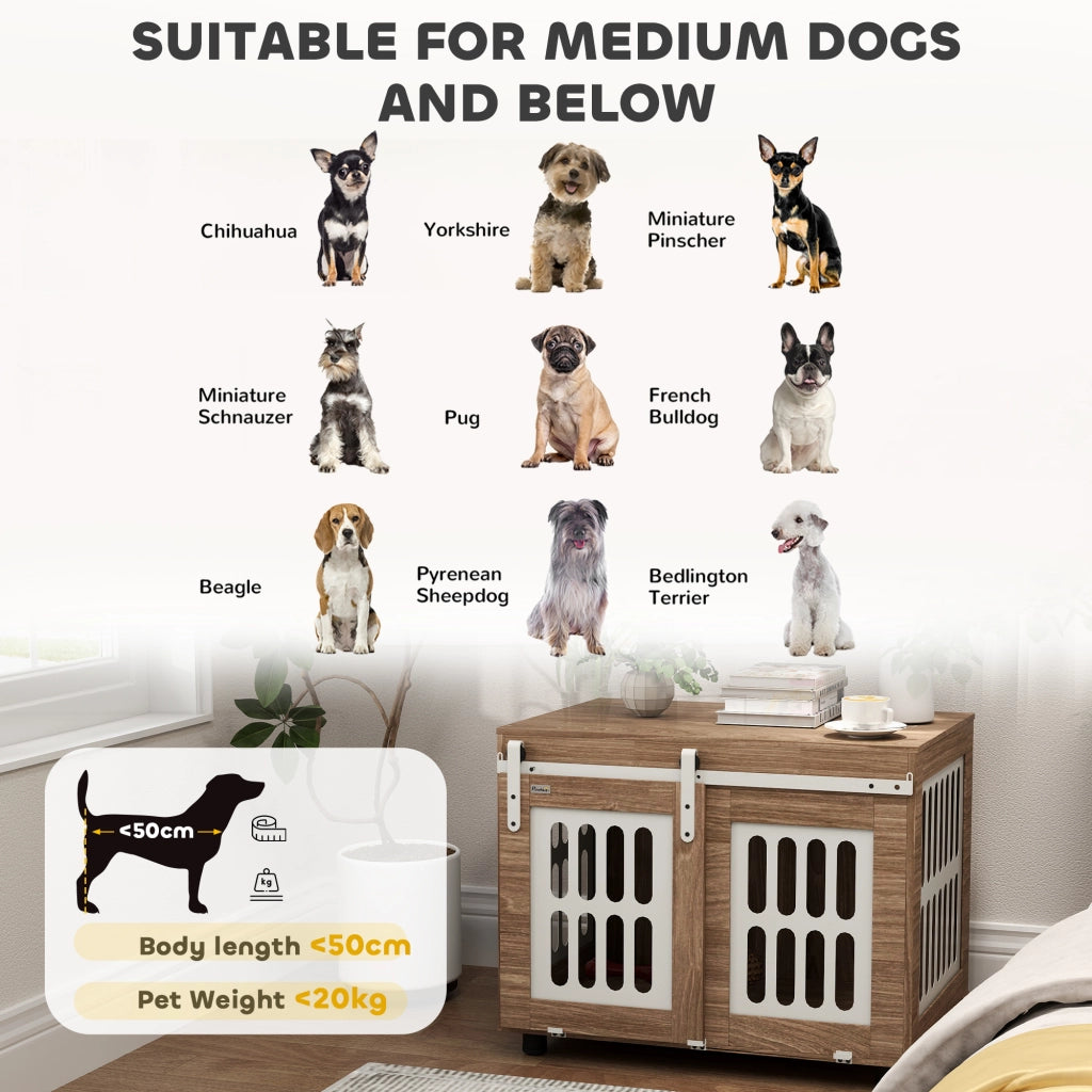Casa per cani con porta scorrevole ¨C zephmum ¨C 80x59x63 cm, noce