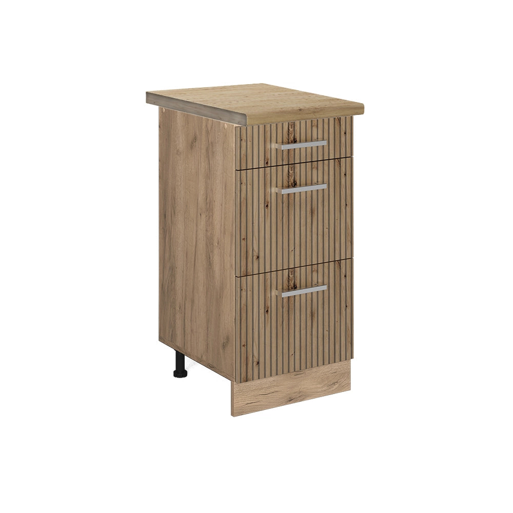 Vicco Mobiletto base per cucina Rovere artigianale 40 cm con cassetti, PL Rovere