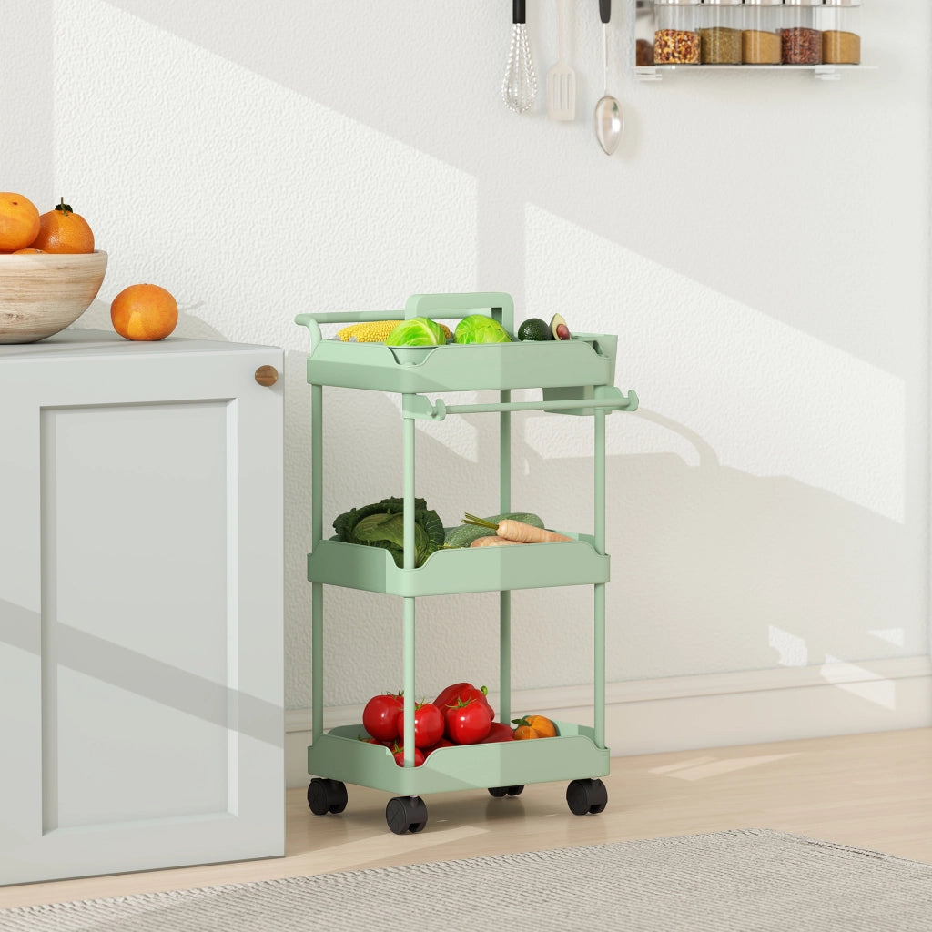 Carrello da cucina a 3 livelli con cesti estraibili ¨C zephmum ¨C verde