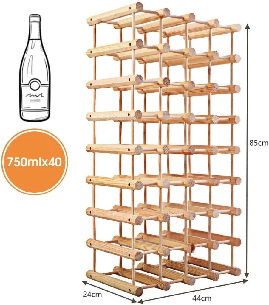 Scaffale Porta Bottiglie di Vino Fino a 40 Bottiglie, Cantinetta in Legno di Pino, 5 Ripiani, 44,5x24x86 cm, Materiale Ecologico, Colore Naturale