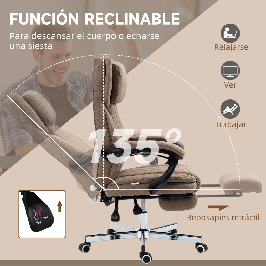 Sedia da Ufficio Massaggiante Reclinabile e Girevole ¨C Zephmum ¨C Marrone 65x61x108-118 cm