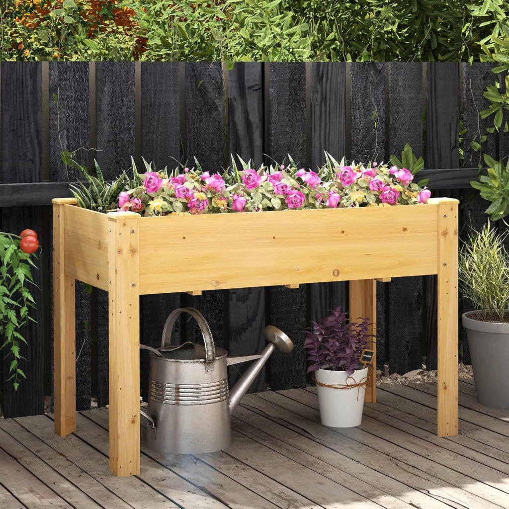 Letto per Orto Rialzato da Esterno in Legno di Abete, Fioriera Rialzata con Fori di Drenaggio, Letto per Piante Urbano da Giardino e Patio, 120 x 60 x 82 cm (Naturale)