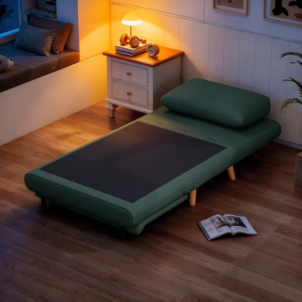 Letto Poltrona Imbottito ¨C Zephmum ¨C Verde Scuro Legno di Faggio