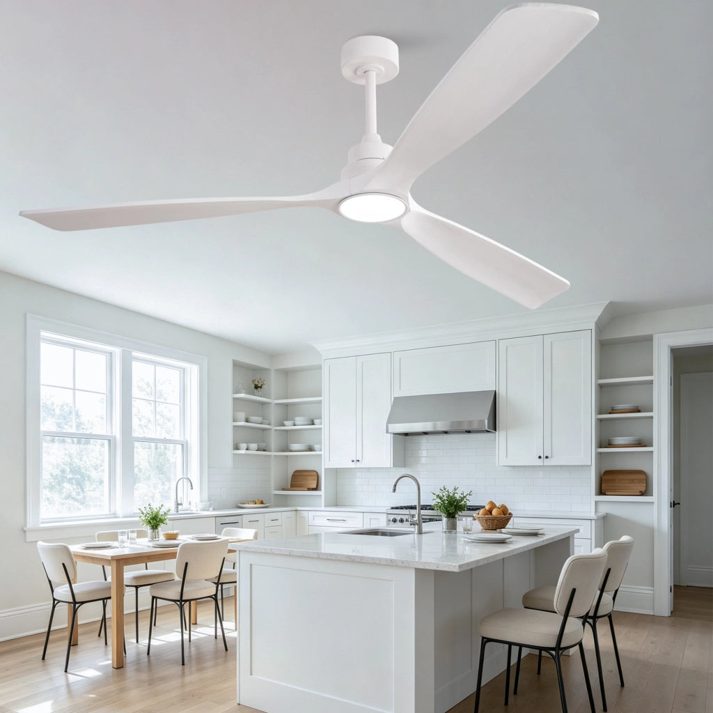 Ventilatore da soffitto 70 pollici con luce LED, telecomando, legno e metallo, bianco
