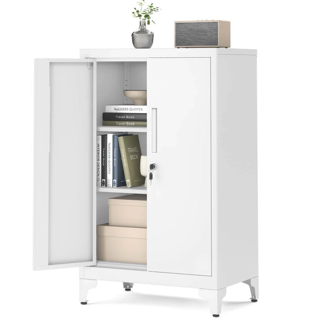 Armadio multiuso per ufficio 40 x 60 x 90 cm armadio per ufficio a 2 ante con serratura mobiletto in acciaio per ufficio/soggiorno bianco 12_0004834