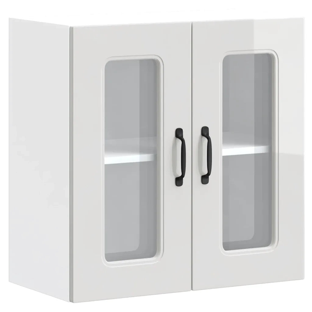 vidaXL Pensile da Cucina con Porta in Vetro Kalmar Bianco Lucido