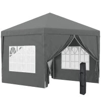 Gazebo da Esterno 3x3 m Pieghevole con 4 Pannelli Laterali, in Acciaio e Tessuto Oxford Grigio