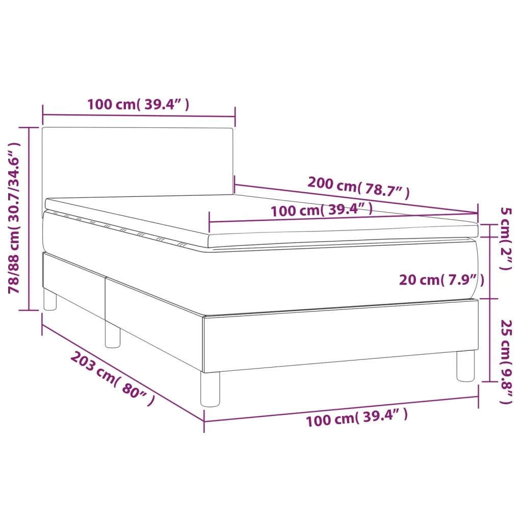 Giroletto a Molle con Materasso Marrone Scuro 100x200cm Tessuto