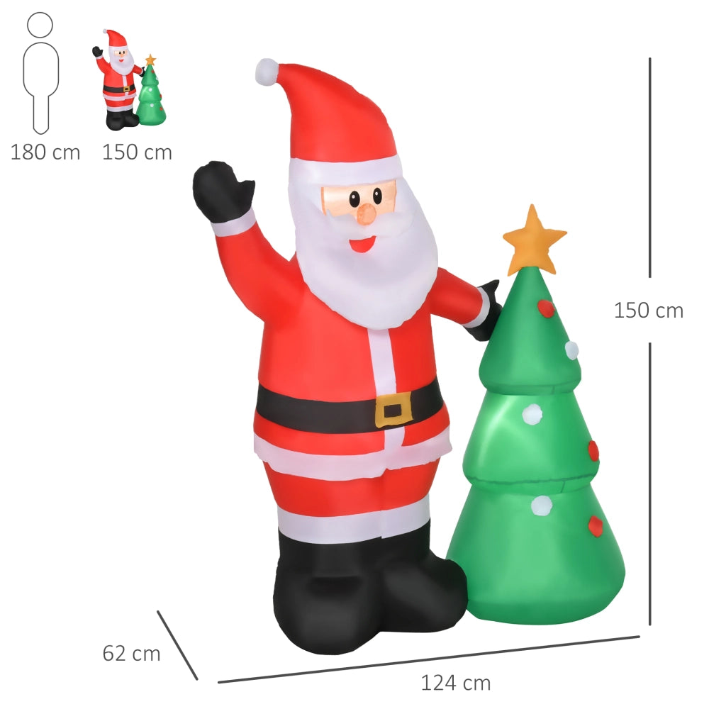 EasyComfort Babbo Natale Gonfiabile 150cm con Albero, Decorazione Natalizia per Esterno con Luci a LED, in Poliestere Impermeabile IP44