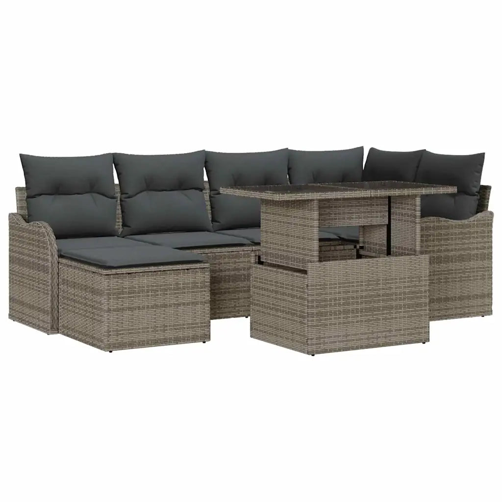 Set Divano da Giardino con cuscino 7 pcs Grigio Poly Rattan 3348495
