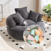 Poltrona Pouf Con Schienale Alto E Braccioli; 3 Cuscini; Seduta Ampia Comfort Lounge; in Velluto A Coste Grigio Scuro