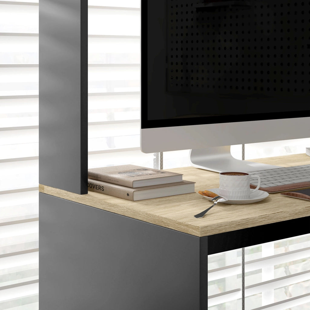 Scrivania con scaffale e supporto per PC ¨C zephmum ¨C Legno bianco 114x45x138 cm