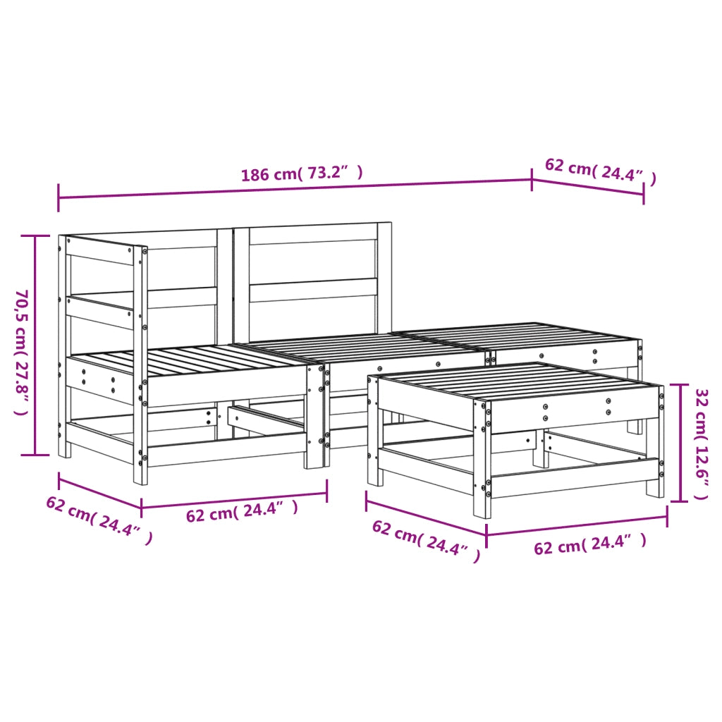 Set Salotto da Giardino 4 pz Bianco in Legno Massello di Pino 3186495