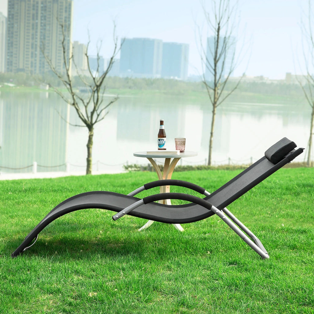 SoBuy Lettino prendisole da giardino Sedia con poggiatesta Sdraio per esterni giardino spiaggia Sedia da campeggio Nero 165x55x67 cm OGS38-SCH