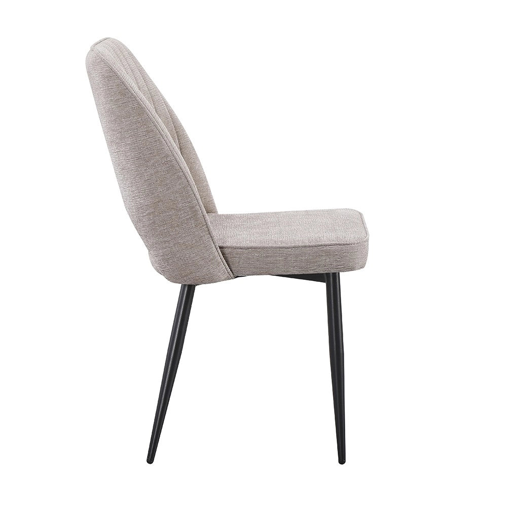 Set 4 Sedia Naila beige con Schienale Trapuntato a Righe Verticali e Gambe in Metallo Nero