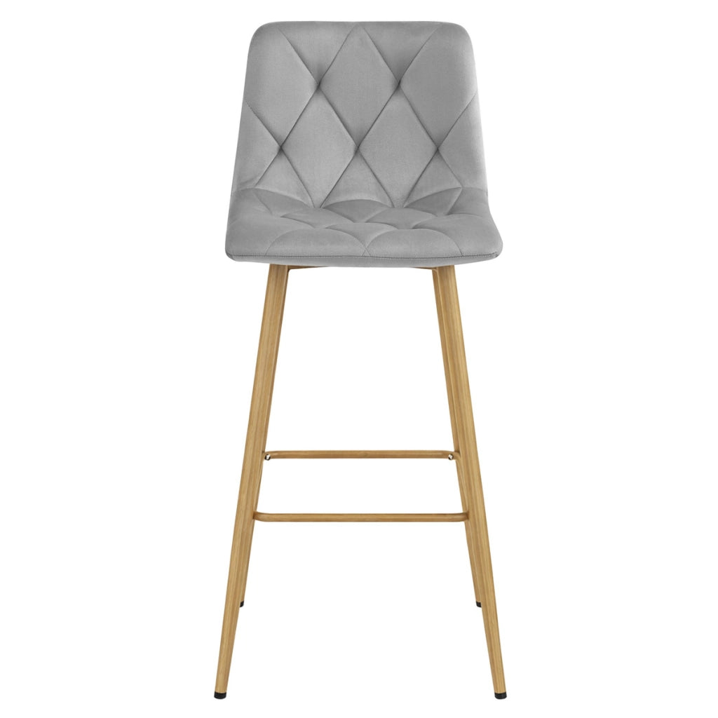 Sgabello alto NADO in velluto grigio chiaro e gambe effetto rovere