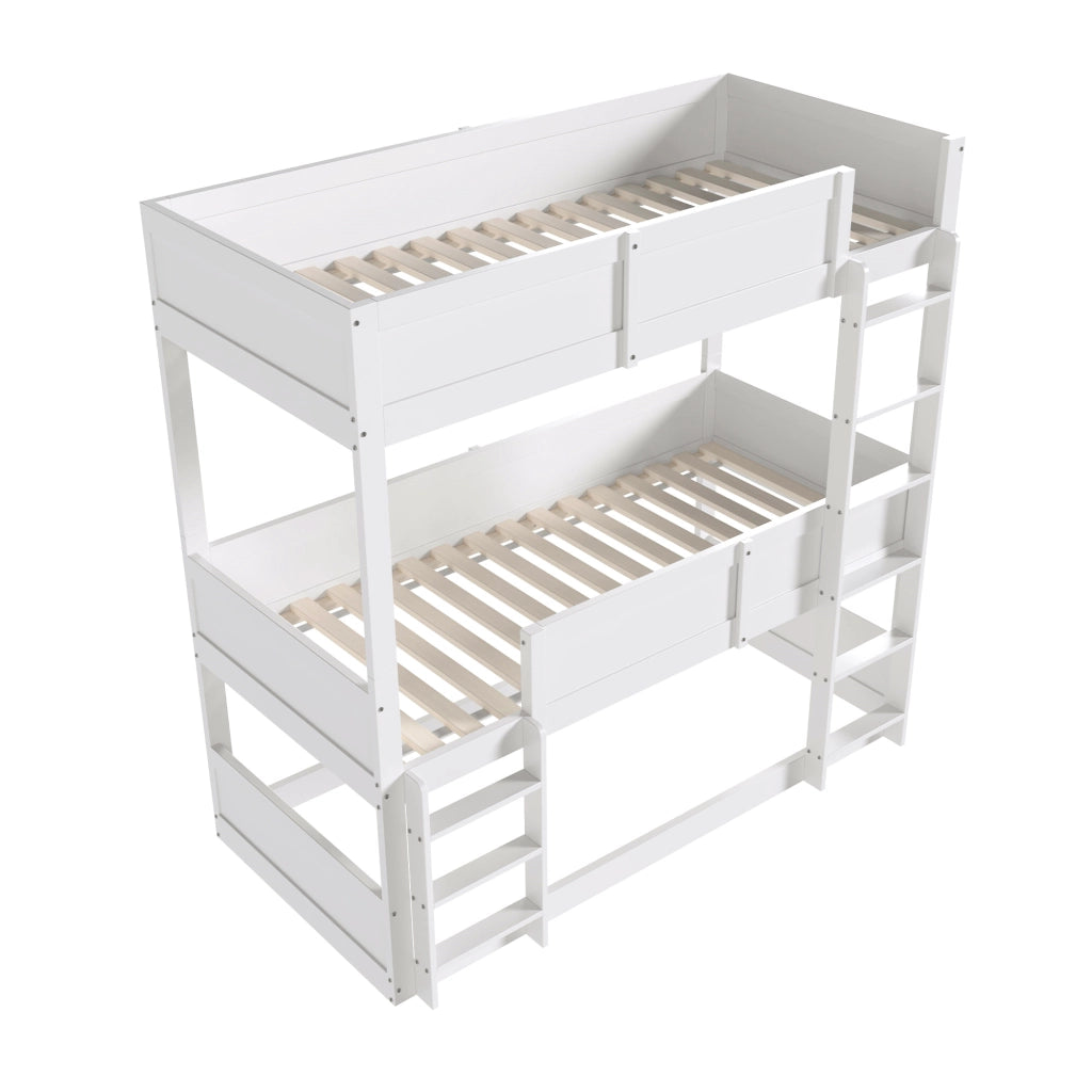 OKWISH Letto a Castello 90×200 cm, Letto 3 Posti con Sponde di Sicurezza e Struttura Modulare, senza Materasso, in Legno, Bianco