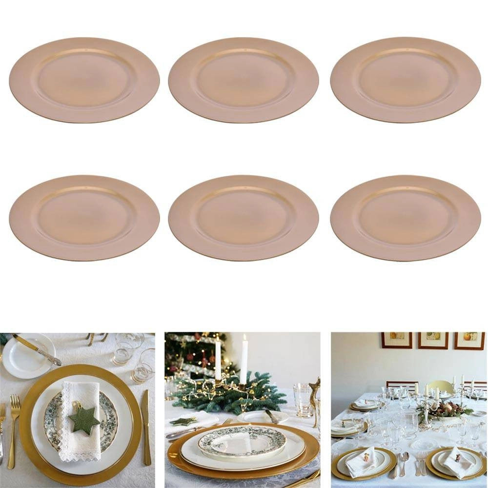 Trade Shop - 6 X Sottopiatti Natalizi In Plastica 33cm Decorazioni Natale Per La Tavola Gold -