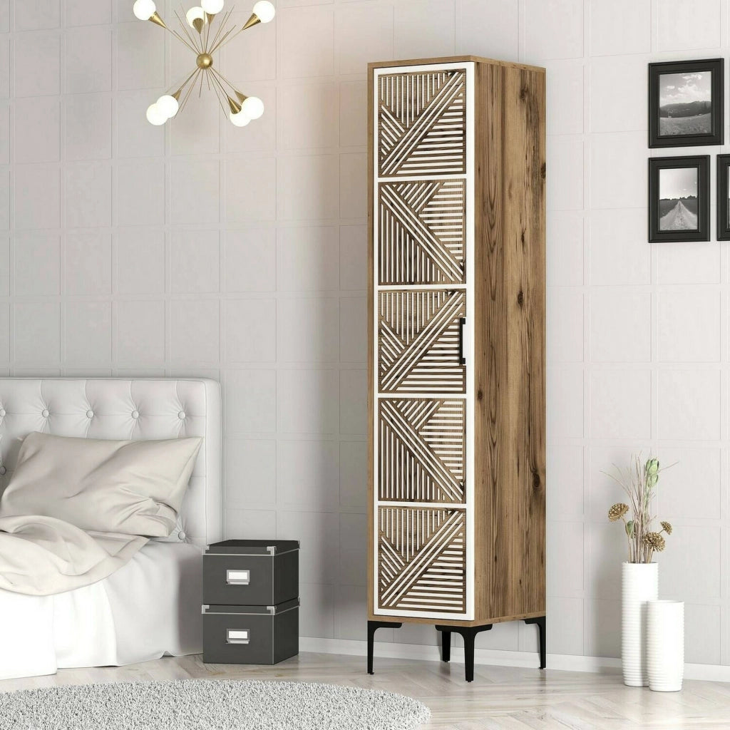 Armadio multiuso 1 anta Giusta, Mobile multifunzionale, Mobiletto scarpiera, Guardaroba porta scarpe, 48x40h201 cm, Noce e Bianco