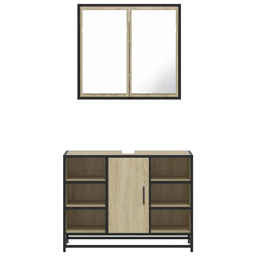 Set Mobili da Bagno 2 pz Rovere Sonoma in Legno Multistrato