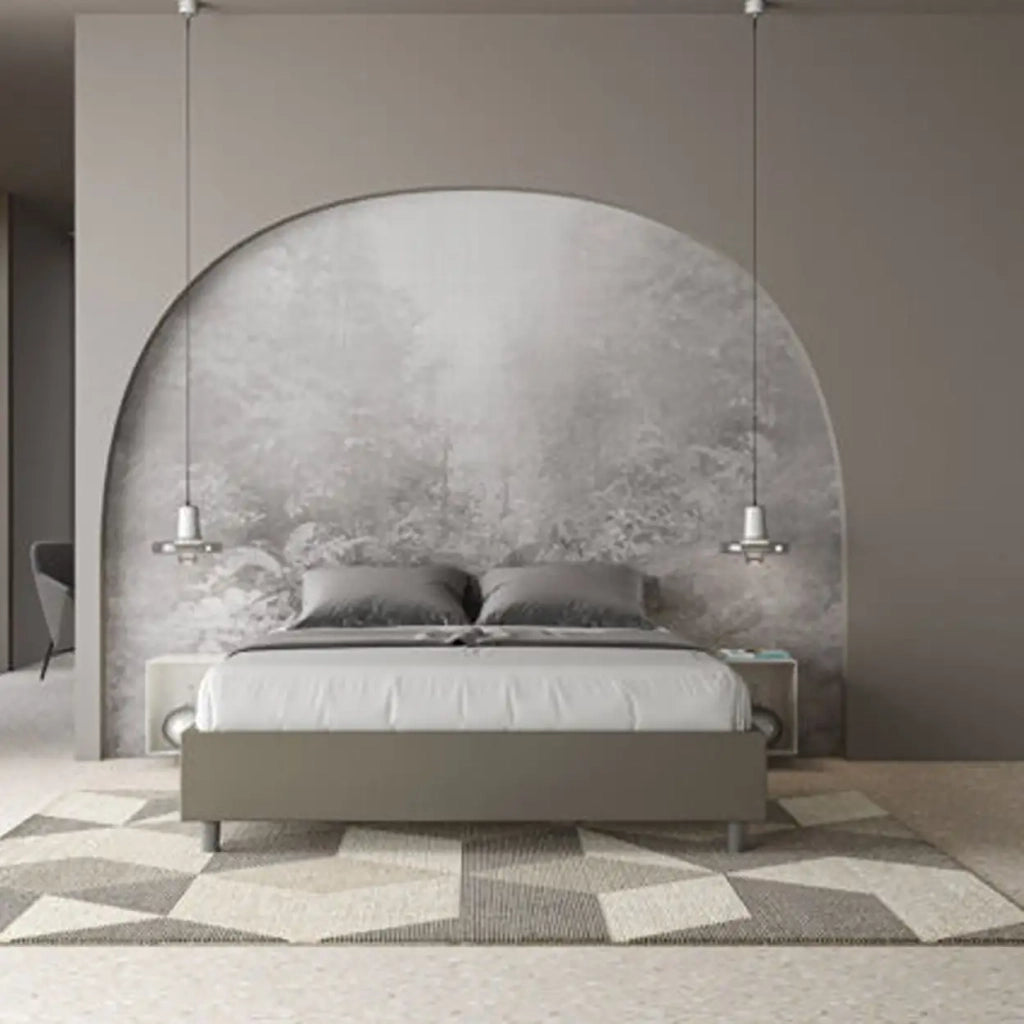 Letto matrimoniale con rete imbottito 160x200 similpelle cappuccino Azelia