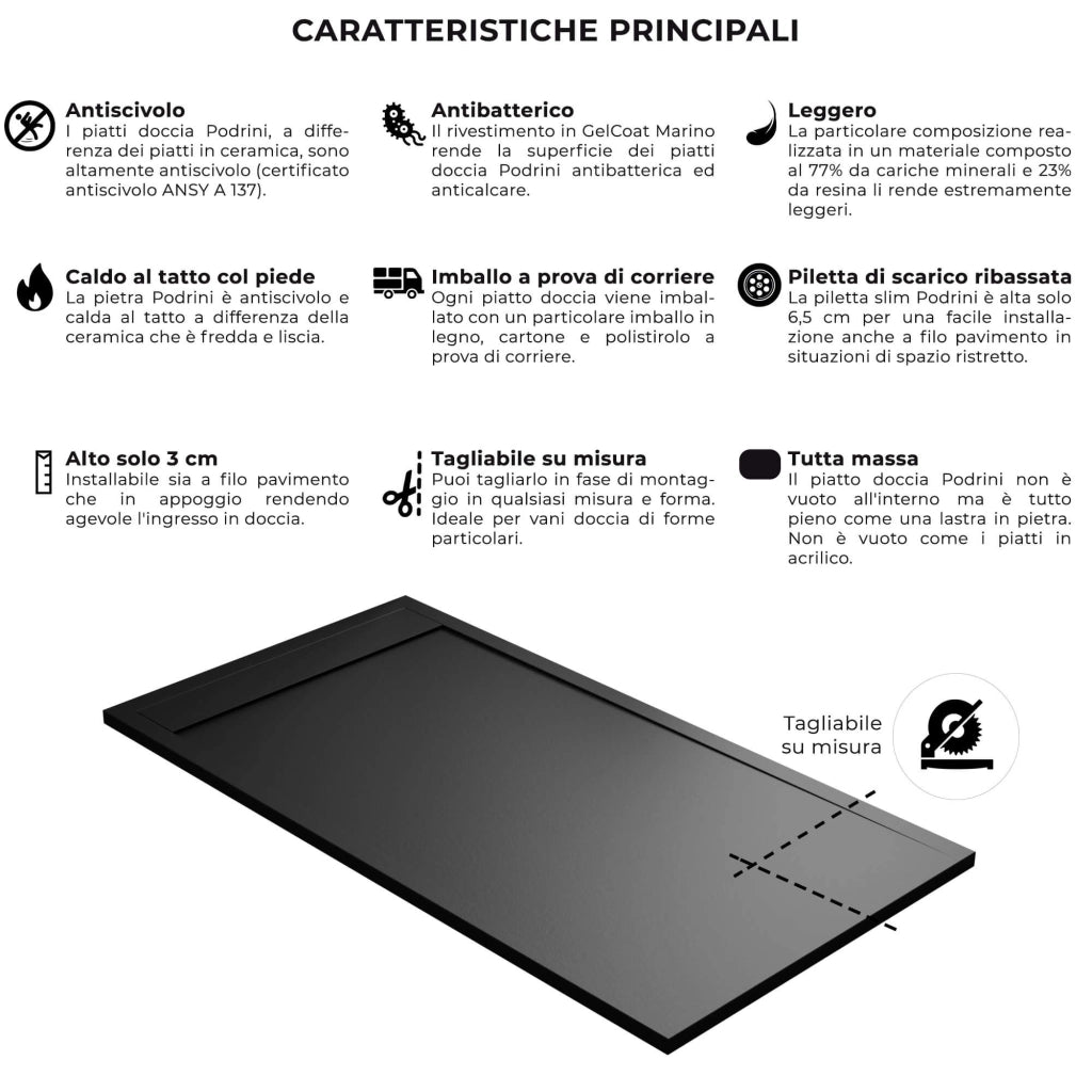 Piatto Doccia 70x140 cm in Pietra Bonussi Kamet Nero