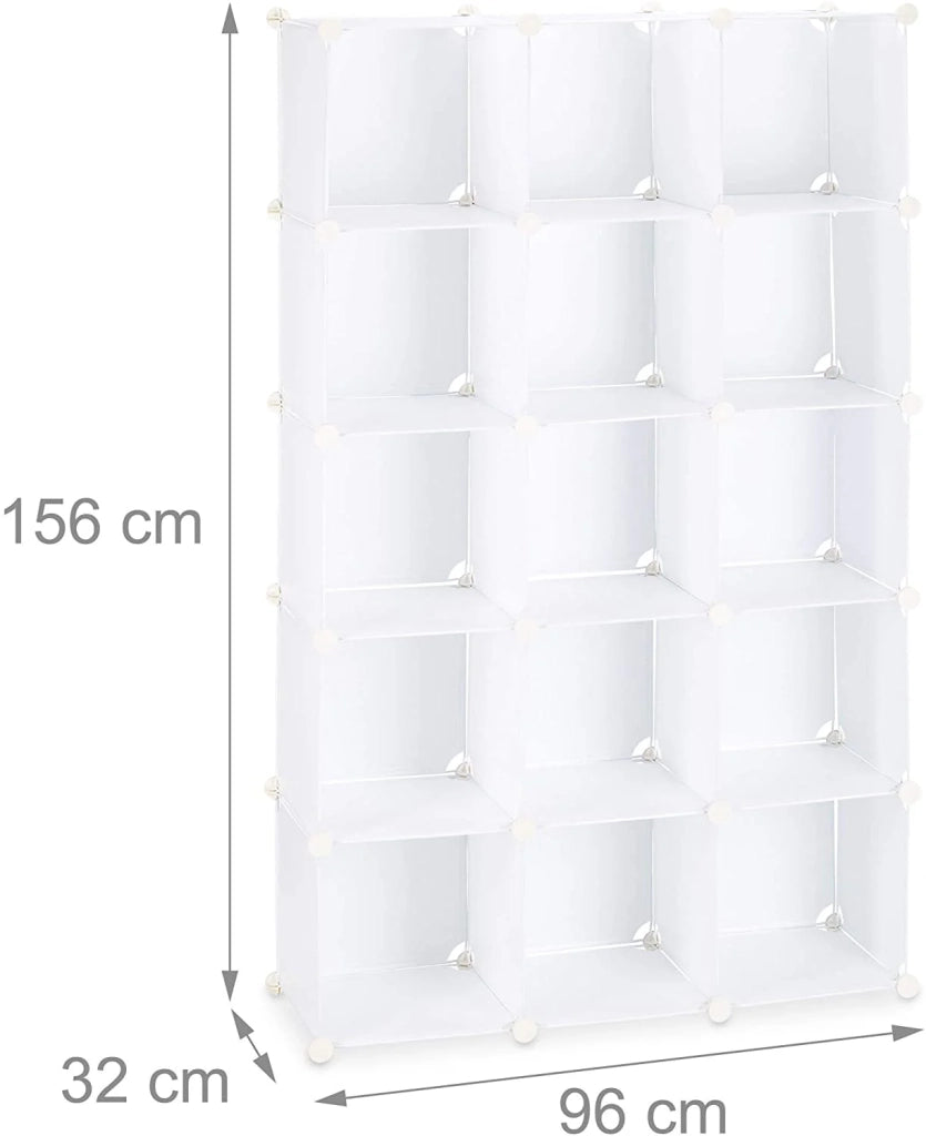 Scaffale modulare in plastica bianca per riporre le scarpe con 15 scomparti guardaroba e ripostiglio (13_0001075_2)