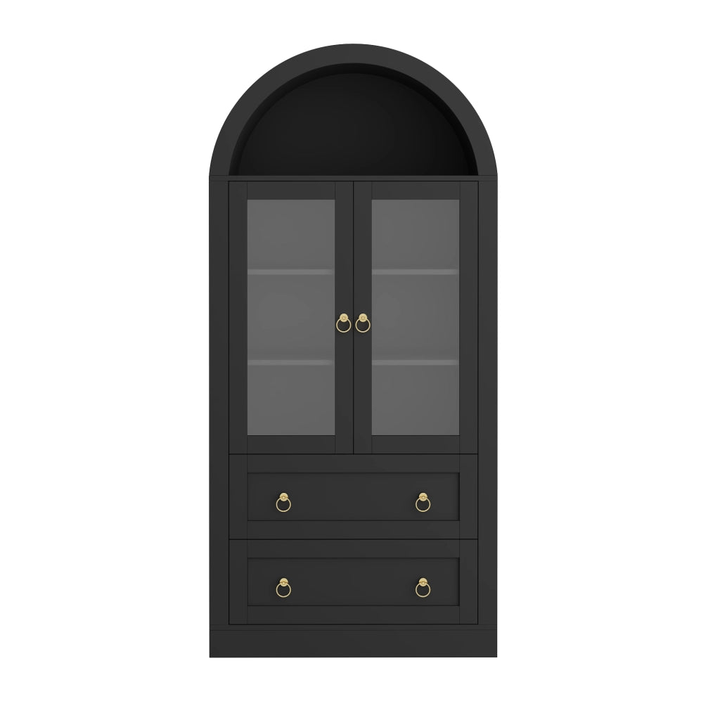 Armadio contenitore ad arco nero 80x36x170 cm con ante in vetro e ripiani regolabili