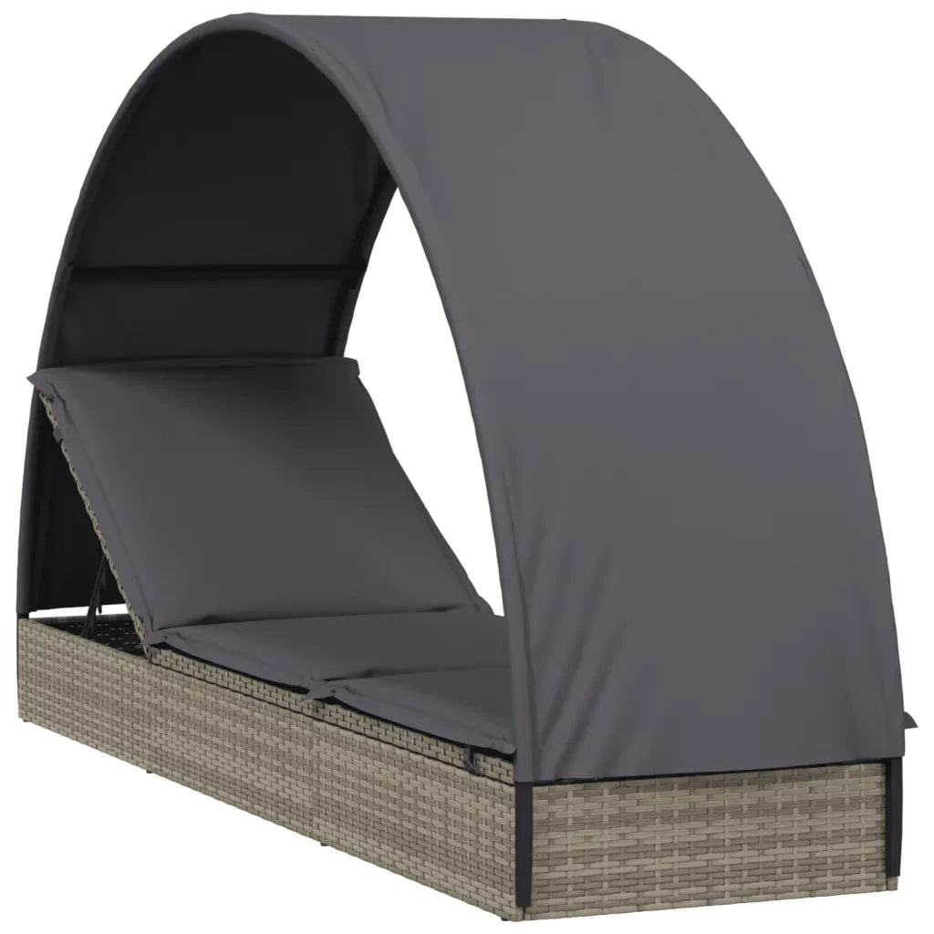 Lettino con Tetto Rotondo Grigio 211x57x140 cm Polyrattan 319643