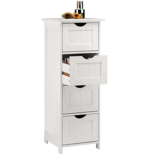 Mobile Bagno Cassettiera 4 Cassetti con Ripiano Legno MDF Bianco 30x30x82cm