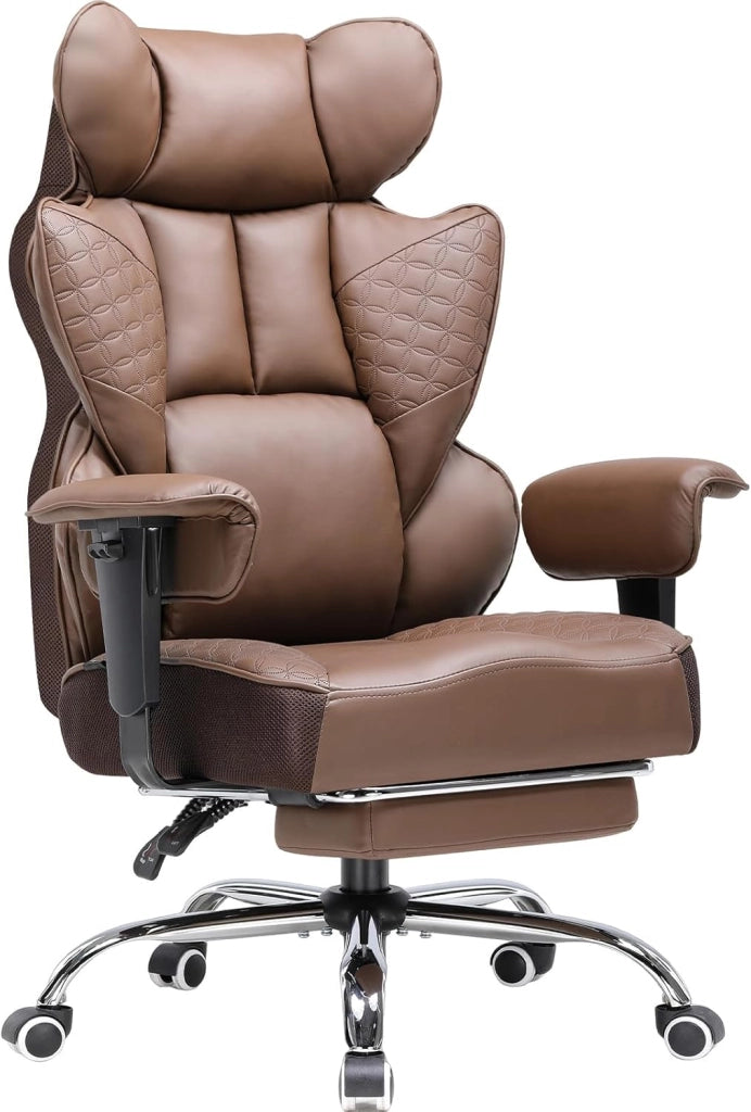Sedia da ufficio 150 kg, Sedia da gioco, Sedia da gioco ergonomica con seduta ampia Sedia a schienale alto in pelle braccioli regolabili supporto lombare a molle insacchettate