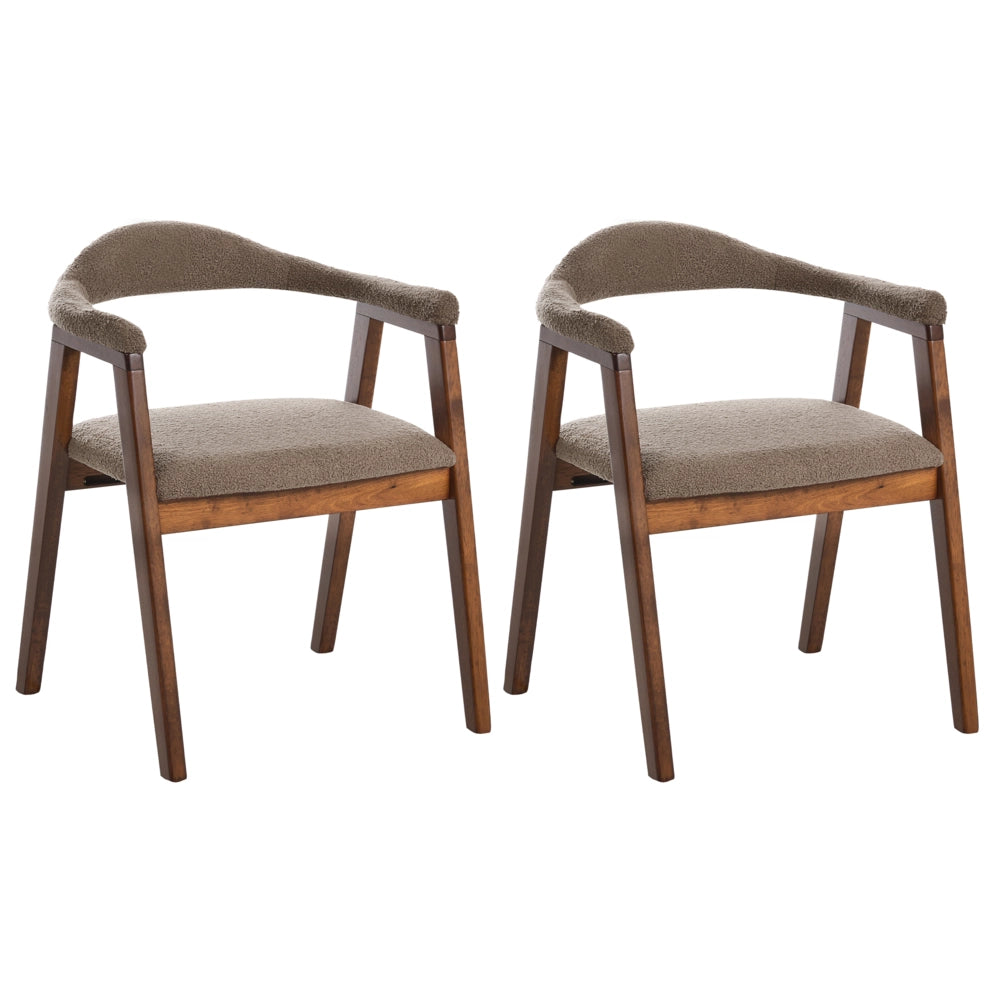 Set di 2 sedie da pranzo Marrone Seduta imbottita Schienale Boucle Poliestere Gomma Struttura in legno Stile retrò Sala da pranzo