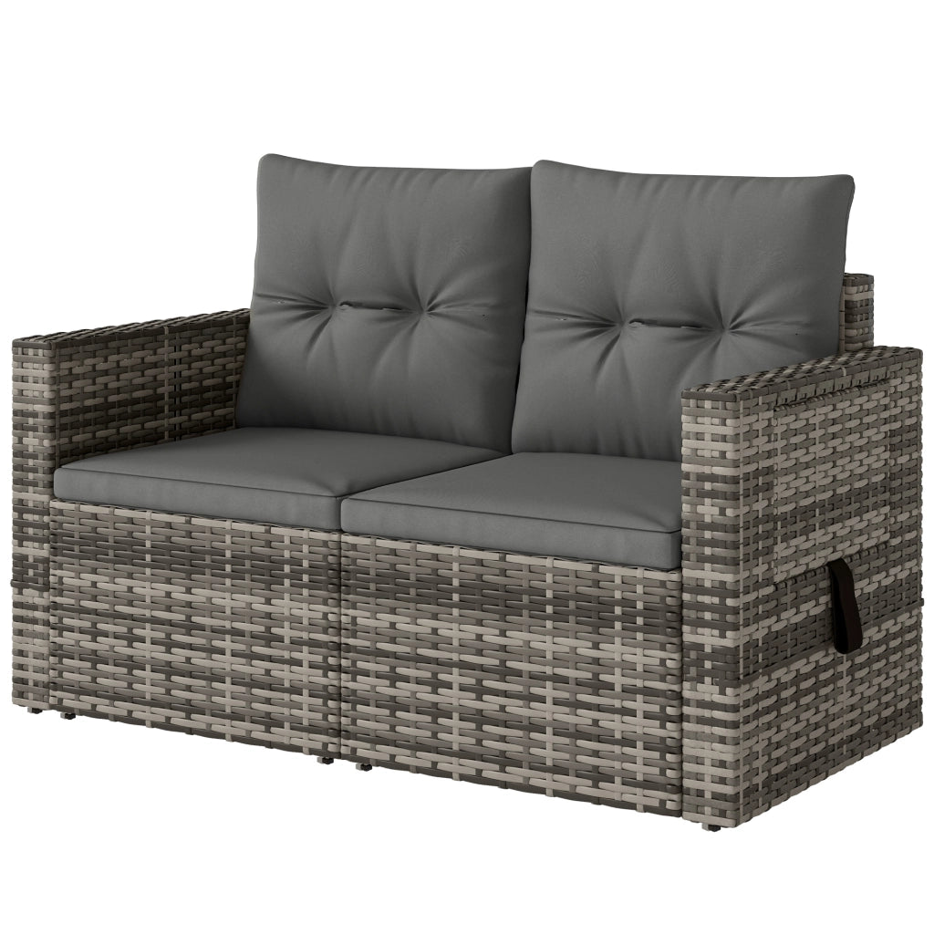 Divano 2 posti in rattan con cuscini e tavolini laterali ¨C Zephmum ¨C Grigio chiaro