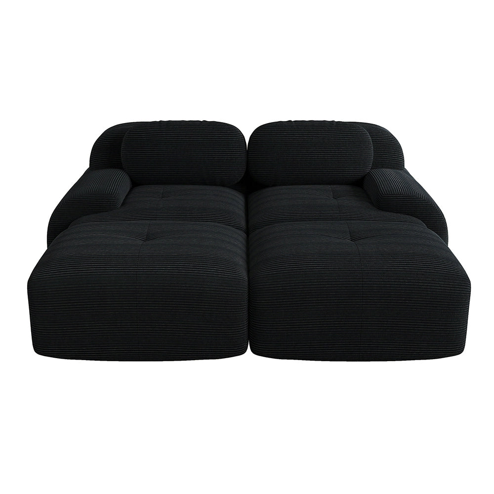 Divano 2 posti modulabile con chaise longue - Xylo - Velluto costato, antiscivolo, ergonomico, nero