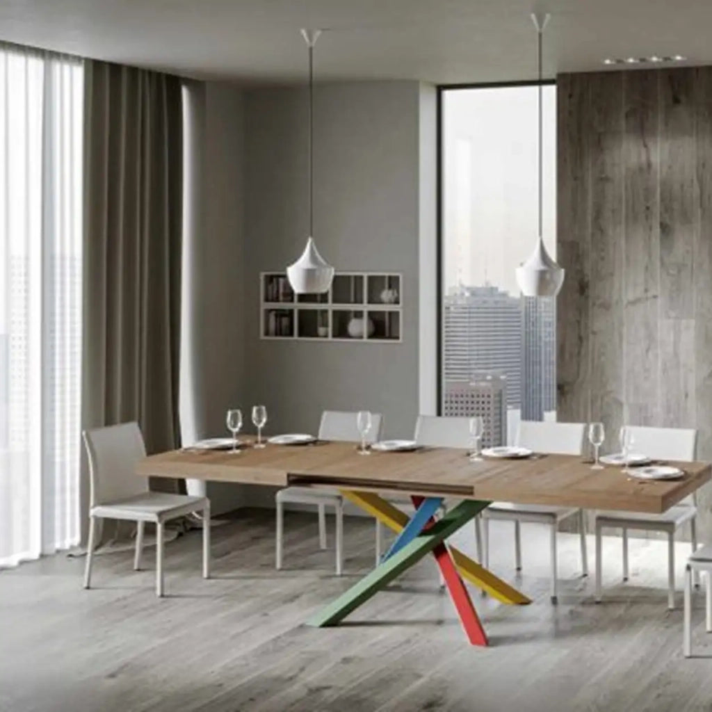 Tavolo allungabile 200/460x90 cm Volantis colore quercia natura gambe multicolore 4/B