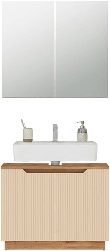 Set di mobili da bagno Lotta, Rovere/cashmere a righe, 2 parti
