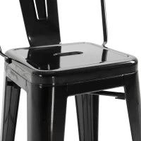 Set 4 Sgabelli Ergonomici con Schienale Rimovibile e Poggiapiedi, Sgabelli da Cucina in Metallo, 44x46x116 cm, Nero